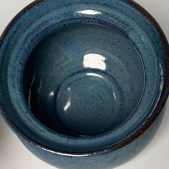 Vintage Handcrafted Pottery Mug Round Blue Glossy Artist Signed Dated 1994 - Picture 7 of 9